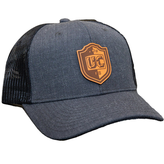 UCFC Black Trucker Hat With Leather Crest